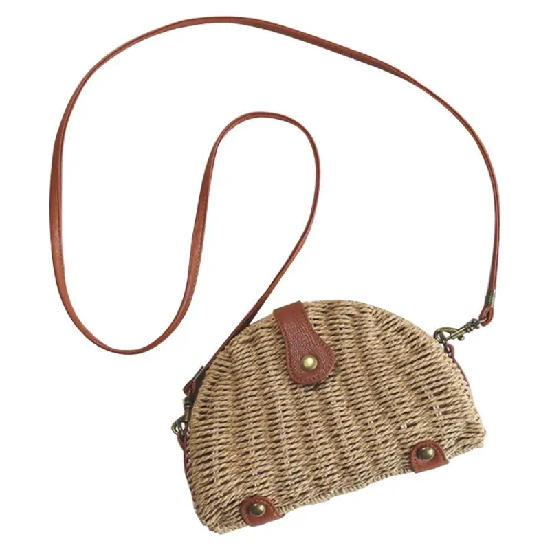 

Straw Mini Messenger Bag with PU Hasp Women Summer Fashion Beach Bag Retro Purse Handbag Girls Small Crossbody Bag(Light Brown