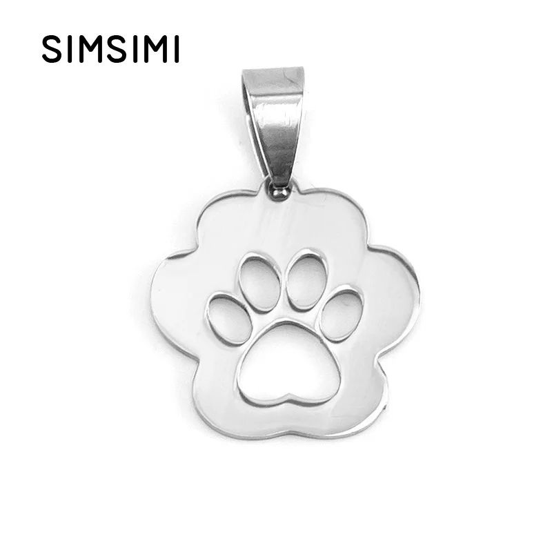 

Simsimi Dog paw charm Pendant small puppy pet ID blank dog tag collar pendant mirror polish stainless steel wholesale 50pcs