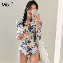 Женский купальник тонкий с длинными рукавами цельный купальник на молнии Цветочный сиамский треугольник купальный сексуальный купальник