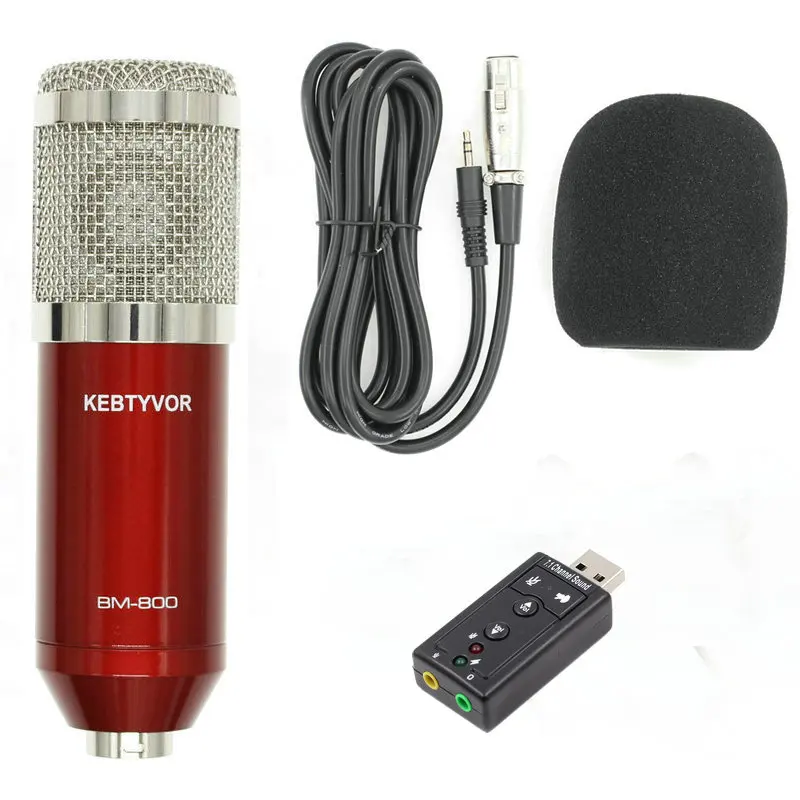 BM 800 Студийный микрофон профессиональный конденсаторный Аудио проводной микрофон BM800 микрофон компьютер для радио Пение Запись - Цвет: Красный