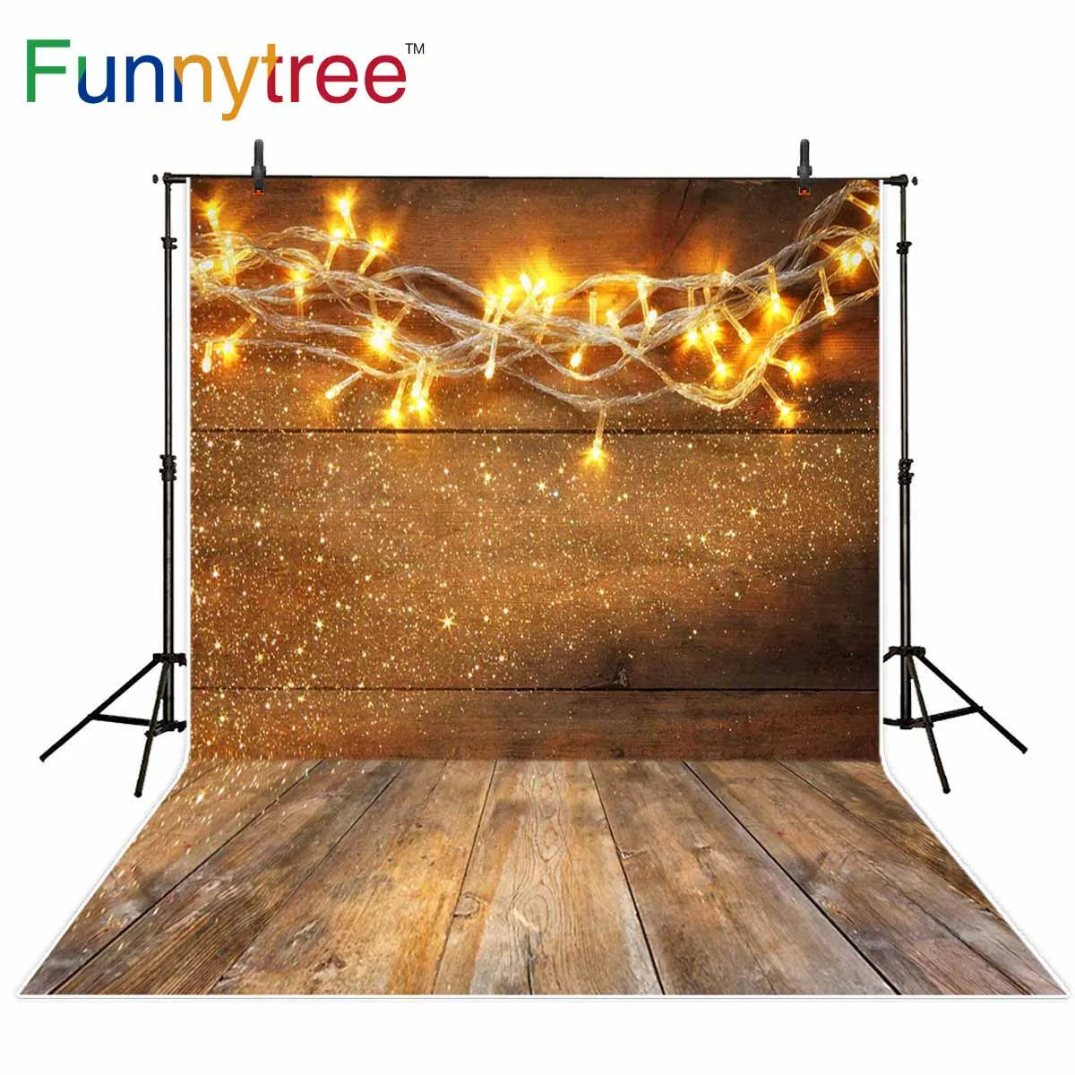 

Funnytree backdrop for photographic studio wood vintage glitter belt Christmas decor romantic shine background photobooth