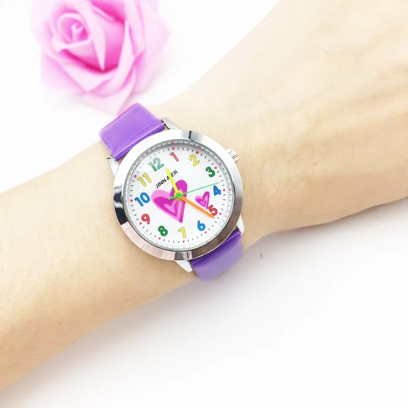 wholesale drop shipping womens wrist watches vogue leather strap colorful heart dial very cute wristwatches for kids children students clock hours best gifts (25)