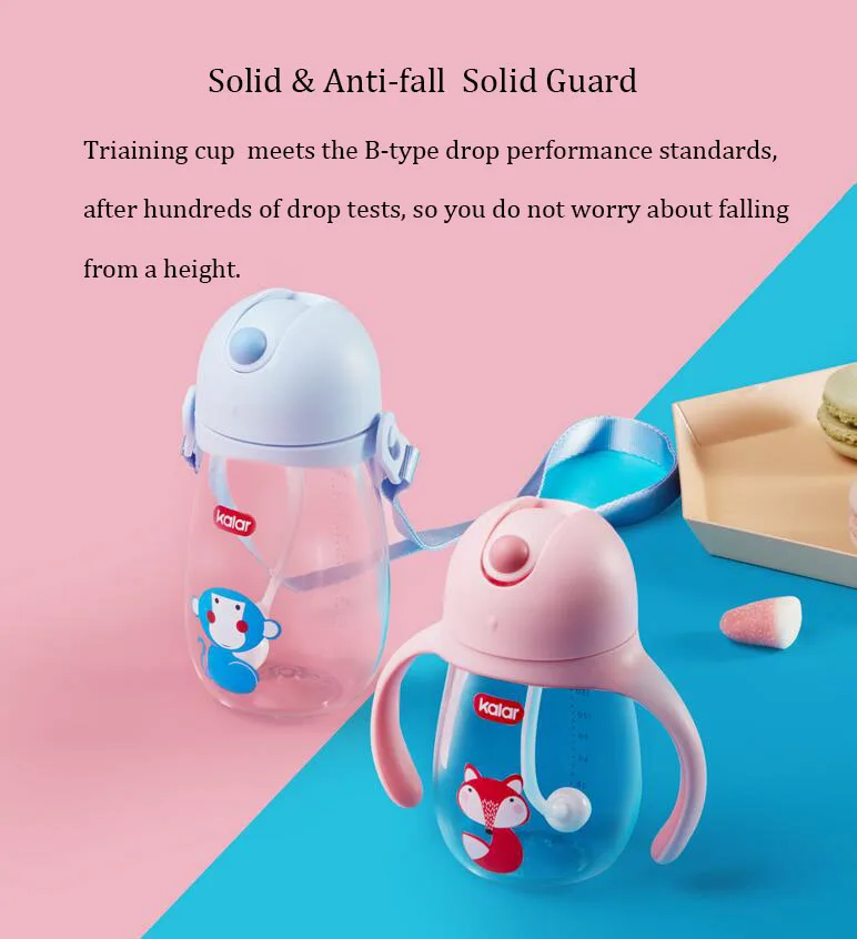 Xiaomi Kalar Cute Kids Water Bottle BPA Free Triatan With Straw Children Training Cup My Drink Bottles With Handle Sport Kettle (10)