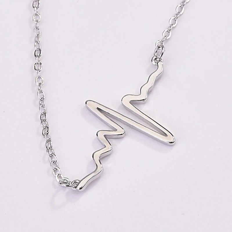 Стильные ожерелья для женщин 925 пробы серебряные украшения-шармы электрокардиограмма сердцебиение ожерелье девушка аксессуары для венчания