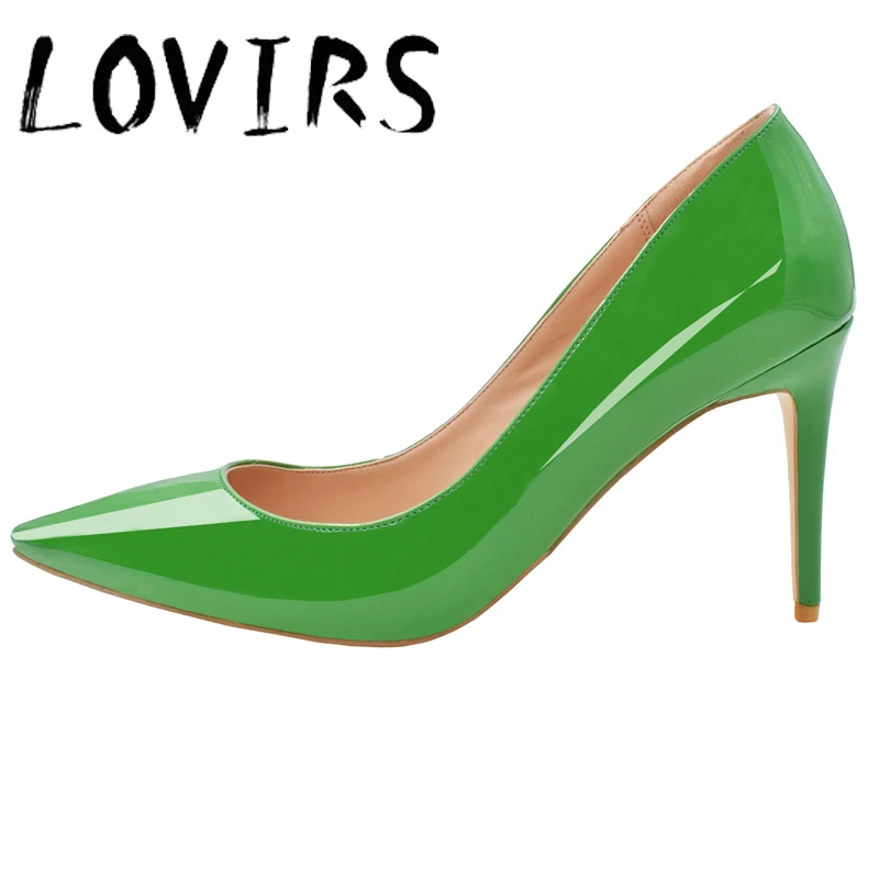Lovirs/женские офисные туфли-лодочки без застежки; цвет красный, черный; вечерние туфли на шпильке с острым носком - Цвет: Green
