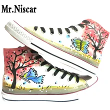 LEO Women Shoes Beautiful Background Pattern Hand Painted Canvas Shoes Woman Flat Shoe High Style Lace-Up Flowers Footwear