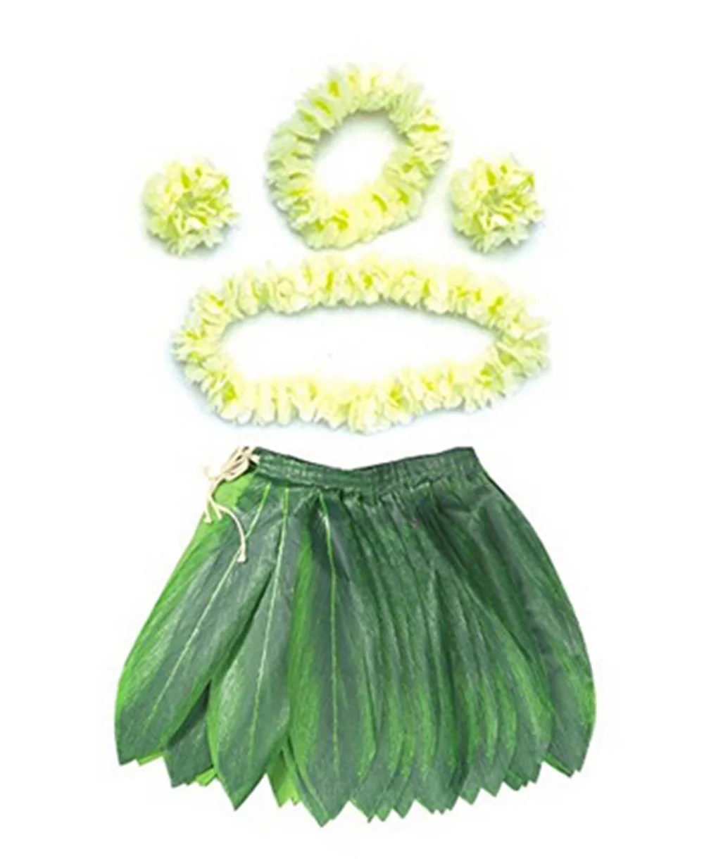 BOSHENG Adult Grass Skirt with Flowers Bracelets Headband Necklace Hula