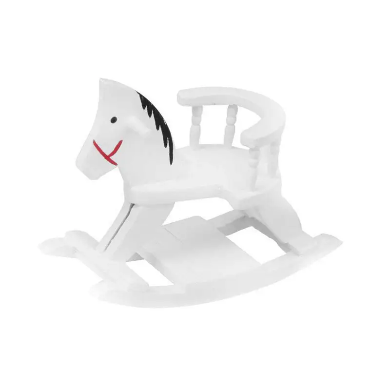 

Miniature Wooden Rocking Horse for Dollhouse 1/12 - White