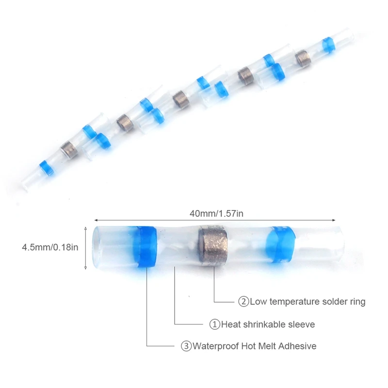  100PCS Waterproof Heat Shrink Butt Wire Connectors Solder Connectors  Assorted Set  Used For Sealing And Soldering Cables  (5)