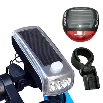 

Waterproof Front Bike Headlight Solar Power Bicycle Light with Bell 5 Modes USB Rechargeable Built-in Battery Cycling Lamp