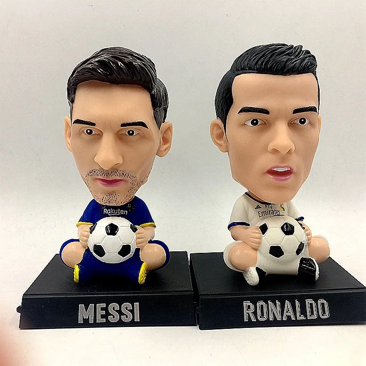 14cm Shaking head Madrid Cristiano Ronaldo and Barcelona Messi Action ... - 14cm Shaking HeaD MaDriD Cristiano RonalDo AnD Barcelona Messi Action Figure Jersey Football Star MoDel Car