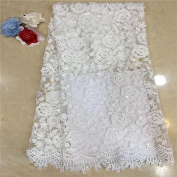

Best Quality African Lace Fabric Water soluble Lace High Quality Emboridery French Mesh 2019 sequins French Lace Fabric white