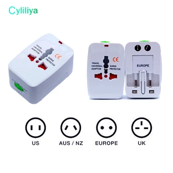 

500sets International Plug Dual Two Ports USB Universal Travel Charger All in One Multifunction Worldwide Portable Wall Adapter
