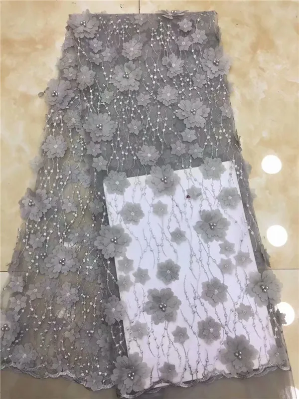 

Nigerian Tulle Lace Fabric 2019 Elegance gray African Lace Fabric High Quality French Mesh beads 3d Lace Fabric With Beaded