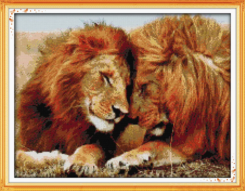 Lions couples Printed Canvas DMC Counted Cross Stitch Kits printed Cross-stitch set Embroidery Needlework | Дом и сад