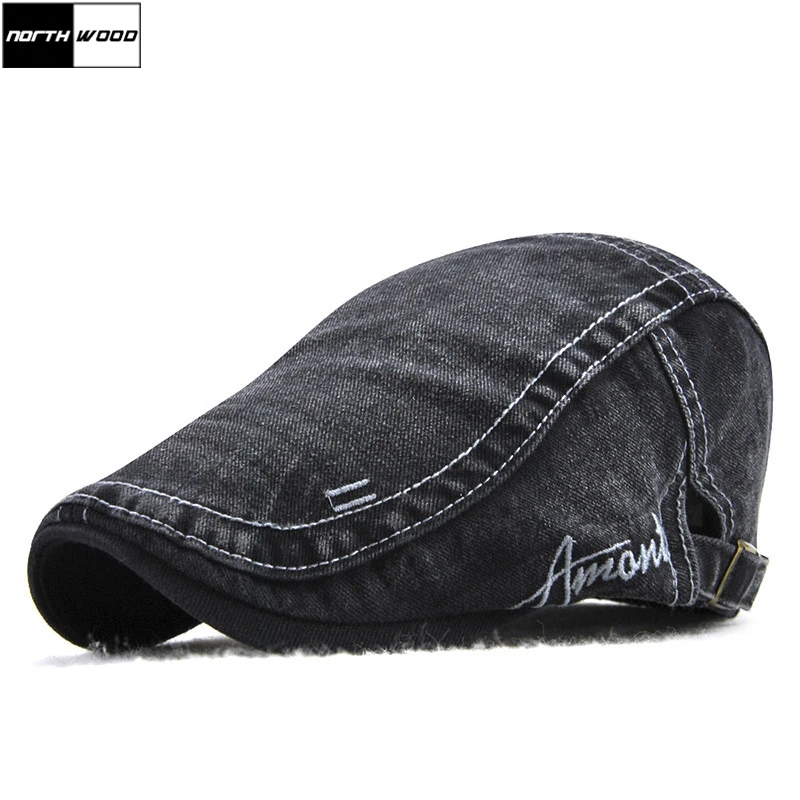 

[NORTHWOOD] 2018 Denim Beret Caps For Men Women Summer Hat Outdoor Flat Berets Cap Bone Brim Hats Solid Sun Hat High Quality