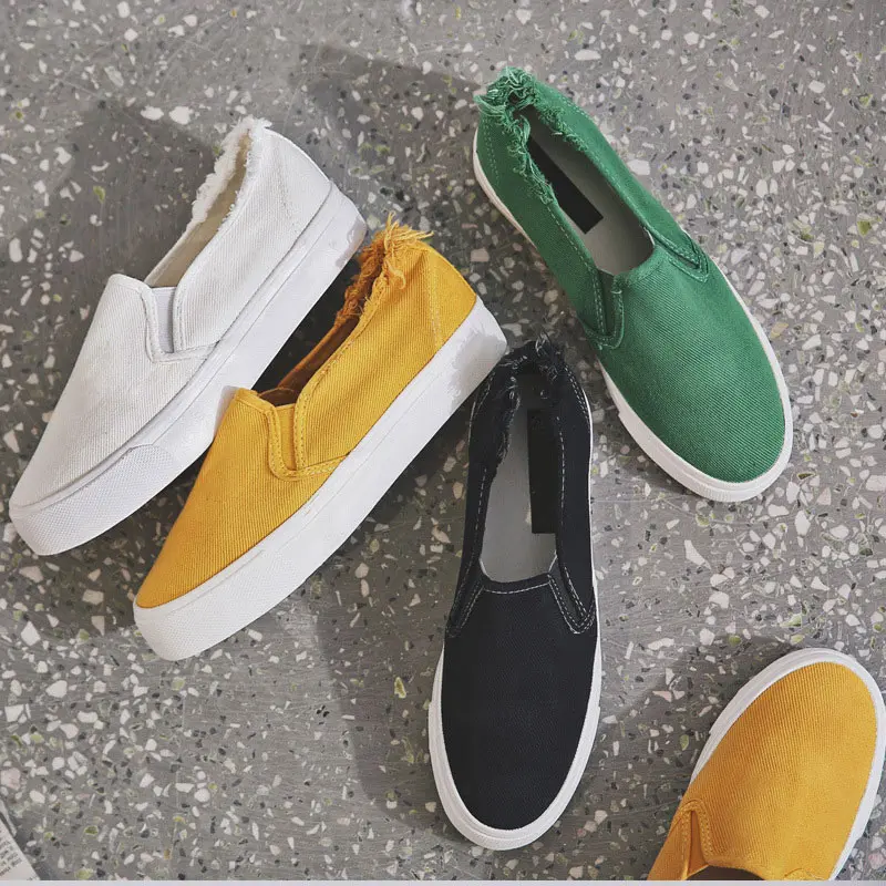 

2019 New Women Flat Shoes Canvas Autumn Loafers Platform Ladies Slip On Fashion White Shoes Female Comfort Casual Footwear