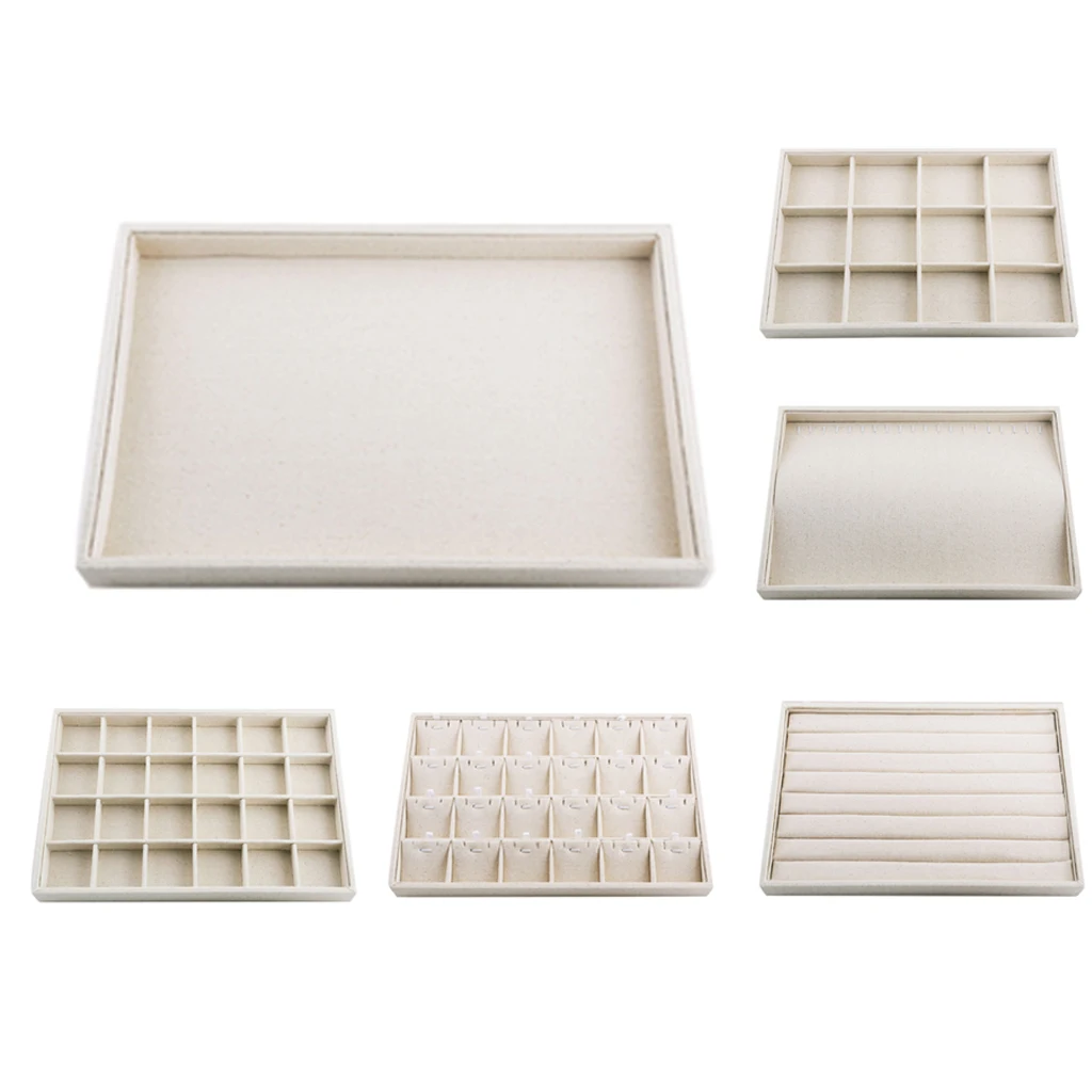 Baratos Multifuncional Beige Lino joyería bandeja pendiente caja de organización y exhibición de Joyas titular pendiente caja de almacenamiento para pendientes collar
