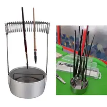 Escova de tinta de aço inoxidável lavadora limpador com tela e titular primavera escova caneta suportes escola artigos papelaria pintura suprimentos