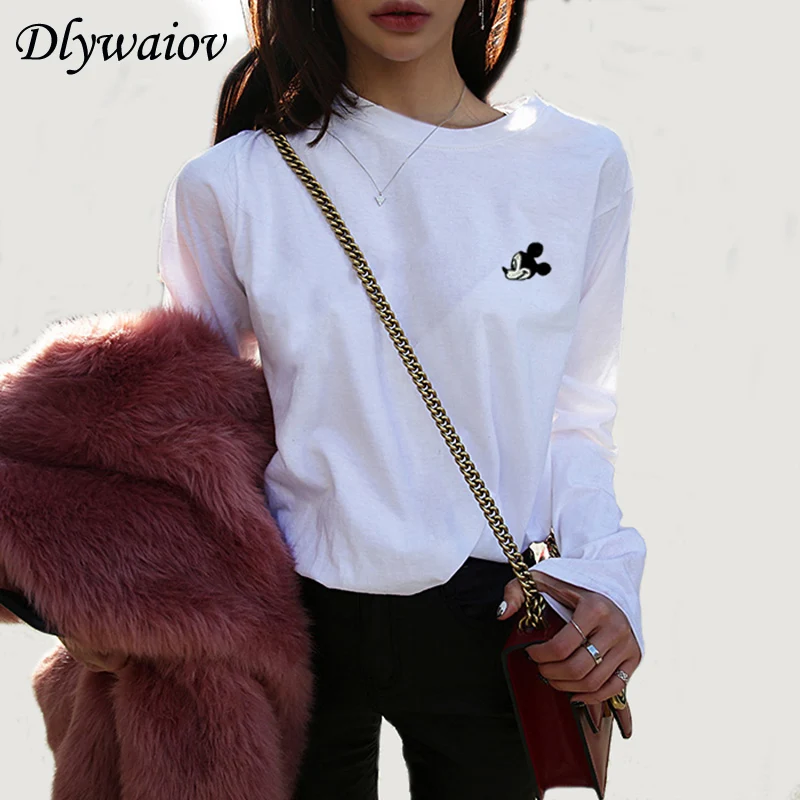 

Long sleeve T shirt Women 2019 spring Cotton White casual Wild O Neck tshirt Loose cozy Modis Large size Female Bottoming Tops