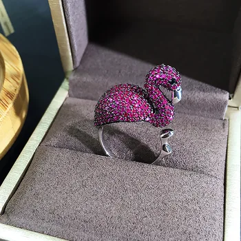 

AAA Luxury Full Pave Purple Red Zircon Flamingo 925 Sterling Silver Rings Opening Adjustable Free Ring Wedding Jewelry for Women