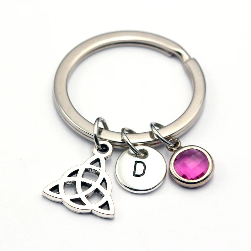 

2019 New Triangle Knot Amulet Pendant Keyring Birthstone Keychains Personalized A To Z Letters Key Chain Sister & Mom Gift