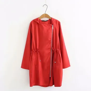 

High Quality Autumn Winter Zippers Long Overcoats Pockets Women Long Sleeve Hooded Trench Casual Lace-Up Solid Outwear