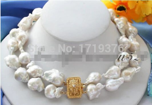 

Free shipping >>@ > 17inch 2row WHITE baroque keshi Reborn PEARL NECKLACE