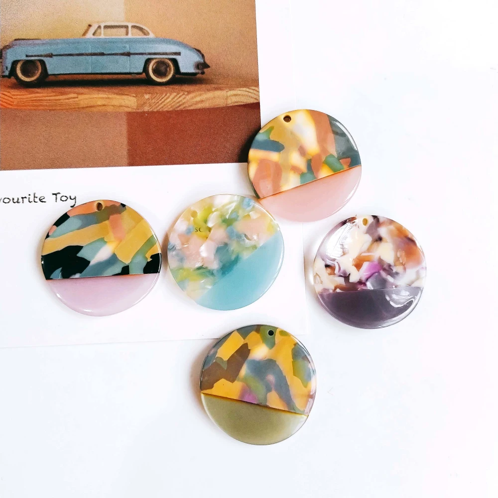 

Acetic Acid Eardrop Round Wave Earring Accessories Pendant Necklace Charms Diy Handmade Material 4pcs