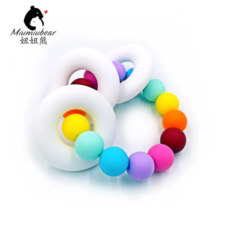 Ребенок силиконовый Прорезыватель кольцо жевательные браслет Радуга силиконовые шарики игрушки прорезывания зубов подарок душа пищевой bpa бесплатно - Цвет: Многоцветный