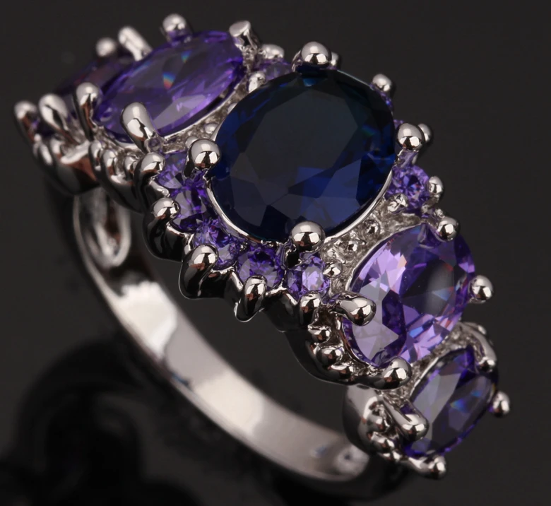 Стильный Синий Циркон фиолетовые камни 925 пробы серебро для Для женщин Jewelry