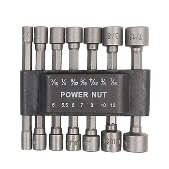 

1/4"X14pcs Power Nut Driver Drill Bit Set Metric Socket Wrench Screw Hex