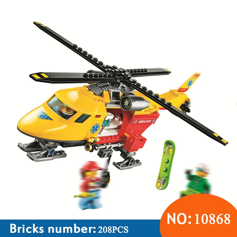 

BELA 10868 212Pcs City Series The Ambulance Helicopter Set LegoINGLys 60179 Building Blocks Bricks DIY Toys For Children
