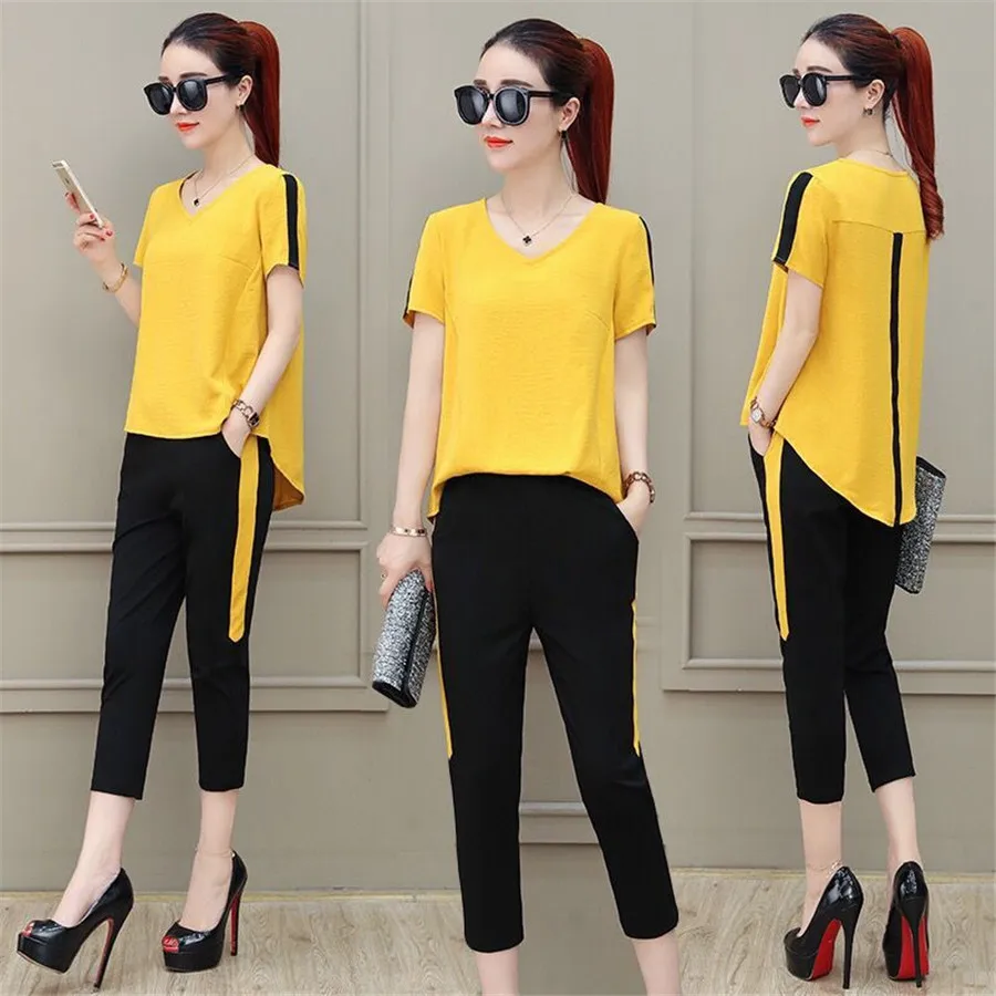 

Female Summer Sporting suit set New Casual Plus size Women Tops + pants fashion 2 Piece set Tracksuit for Women5XL