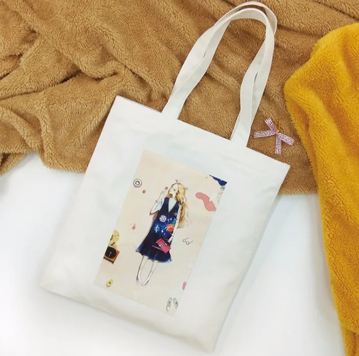 Женская Холщовая Сумка с принтом для девочек, многоразовая сумка для покупок, складные простые сумки, повседневная сумка высокого качества