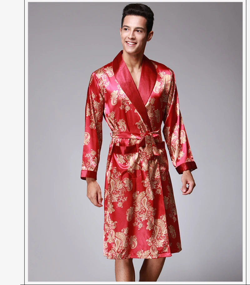 Новый атласный шелк халат мужской Демисезонный пижама с длинными рукавами халат Высокое качество халат пикантные шелковые кимоно Hombre