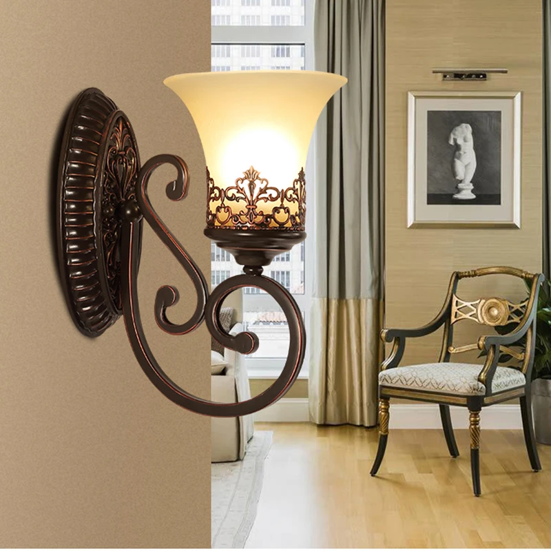 

led Wall lamp indoor lamp cover up modern American Village Retro Simple apply Bedroom Bedside Wall mounted light source E27LED