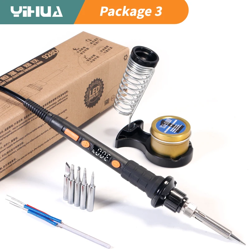 

YIHUA 928D-II Soldering iron 3 LED lamps Digital Display Sleep Protection Adjustable Temperature Electric Soldering iron