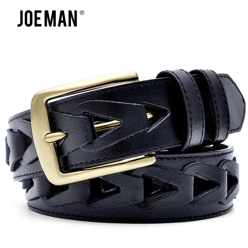 

Design Belt For Men Luxury Men Patchwork Belt Antique Brass Pin Buckle Male Black Cowskin Knitted Belts For Jeans High Quality