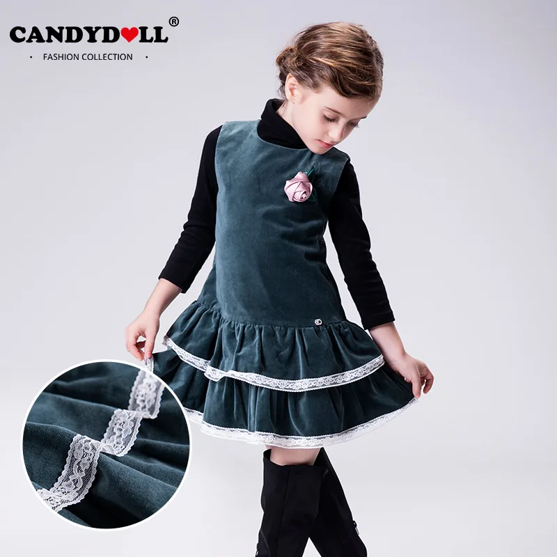 Children Dress Lace Velvet Kids Girl Clothes Sleeveless Free Shipping