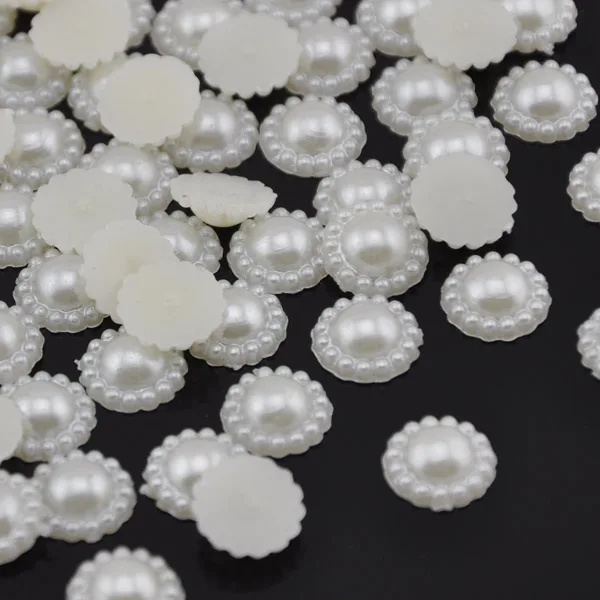 

100Pcs 13mm Beige Flower Half Roud Pearl Beads FlatBack Scrapbook Craft Cabochon Kawaii DIY Embellishments Accessories