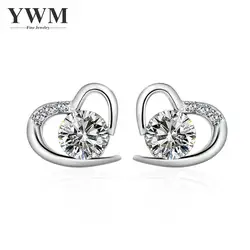 YWM серьги-гвоздики в форме сердца 925 S Стерлинговое Серебро новые серьги корейские украшения для женщин и девочек