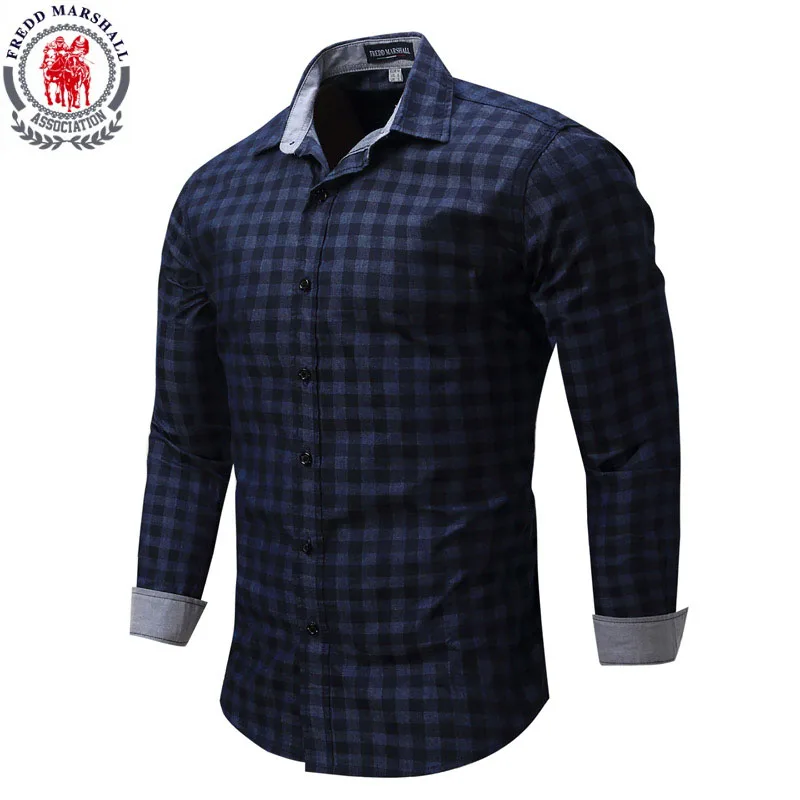 Europe size 2XL Casual Shirts Brand Men's Cotton Plaid Dress Shirt 2017 Male Soft Comfort Long Sleeve Shirt Men camisa masculina