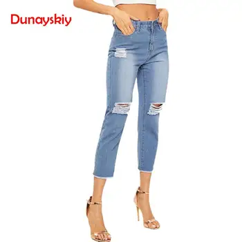 

New High Waist Jeans Woman Ripped Blue Trousers Pencil Jeans Cotton Stretch Bodycon Female Sexy 2020 Denim Hole Pants