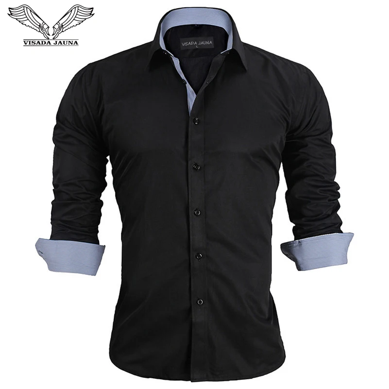 VISADA JAUNA Evropská velikost 2017 jarní pánské košile s dlouhým rukávem Business Casual Stitching Solid Příjezdové šaty High Quality N917