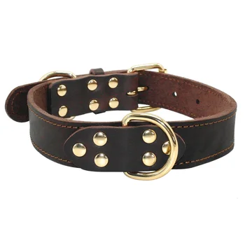 

Brown Genuine Leather Dog Collars Top Grade for Large Dogs Pitbull Boxer