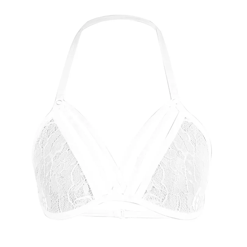 Solid White Sexy Underwear Bras For Women Lace Hollow Out Lingerie Halter Bra Push Up Underwear Encaje Mujer 40MAY2705