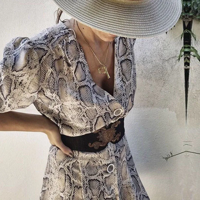 

Summer Dress 2019 Snake Print Animal Print Button Club Gothic Retro Dress Plaid Dresses Woman Party Night Leopard Dress Elbise