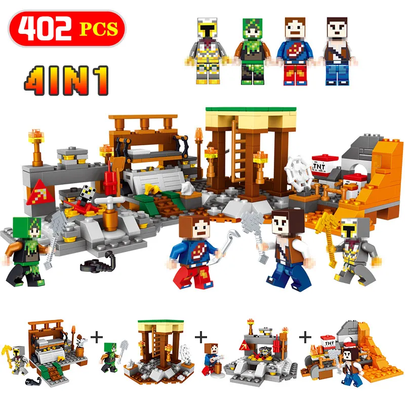 

4 in 1 My World Series Mine World mine Model Building Blocks Kit Compatible LegoINGlys Technic Children Toy Minecrafter