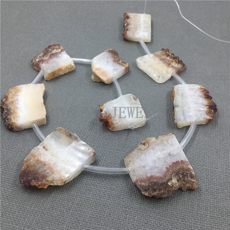 MY1079  Slice Yellow Crystal Druzy Beads,Nugget Quartz Hole Beads  (1)